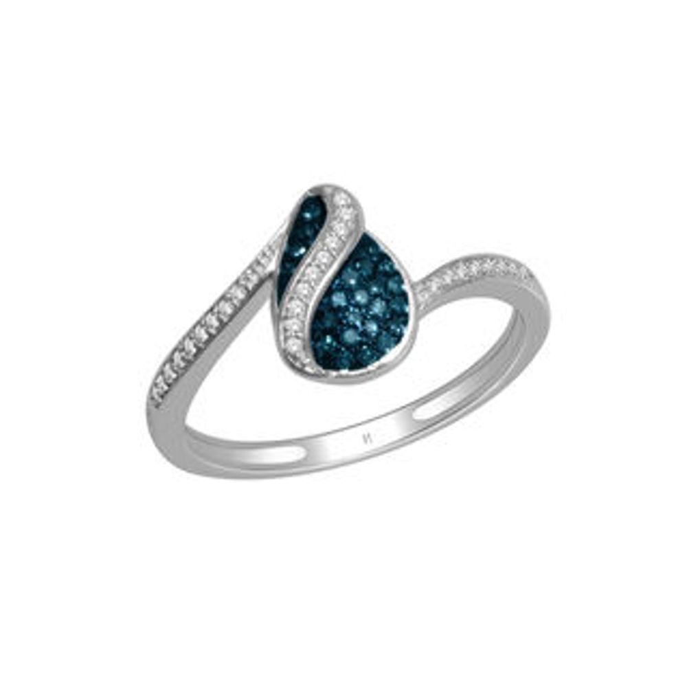0.15 CT. T.W. Enhanced Blue and White Diamond Overlay Teardrop Ring in 10K White Gold|Peoples Jewellers