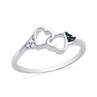 Enhanced Black and White Diamond Accent Double Heart Promise Ring in 10K White Gold|Peoples Jewellers