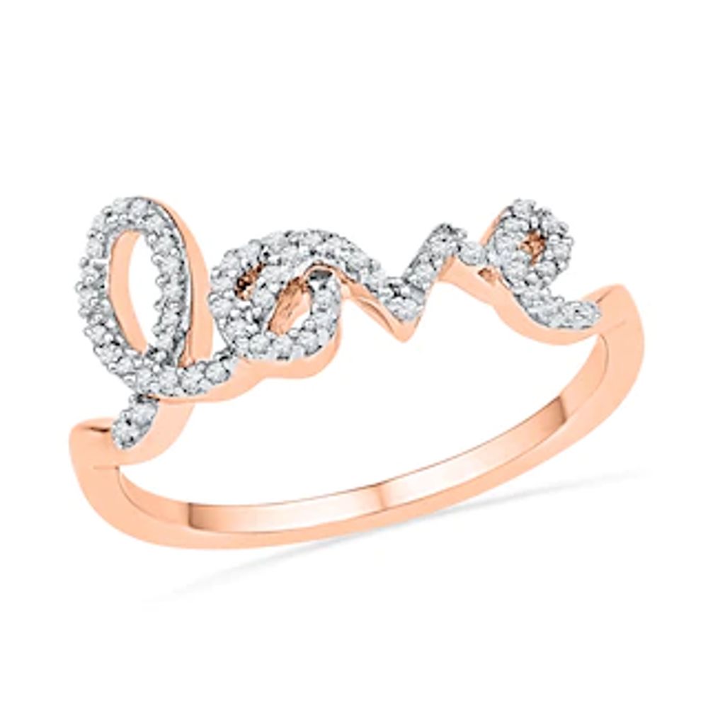 0.16 CT. T.W. Diamond Cursive "love" Ring in 10K Rose Gold|Peoples Jewellers