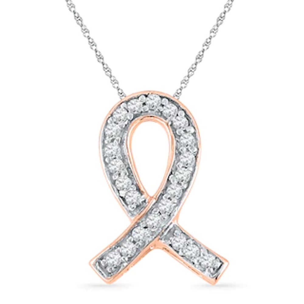 0.10 CT. T.W. Diamond Awareness Ribbon Pendant in 10K Rose Gold|Peoples Jewellers