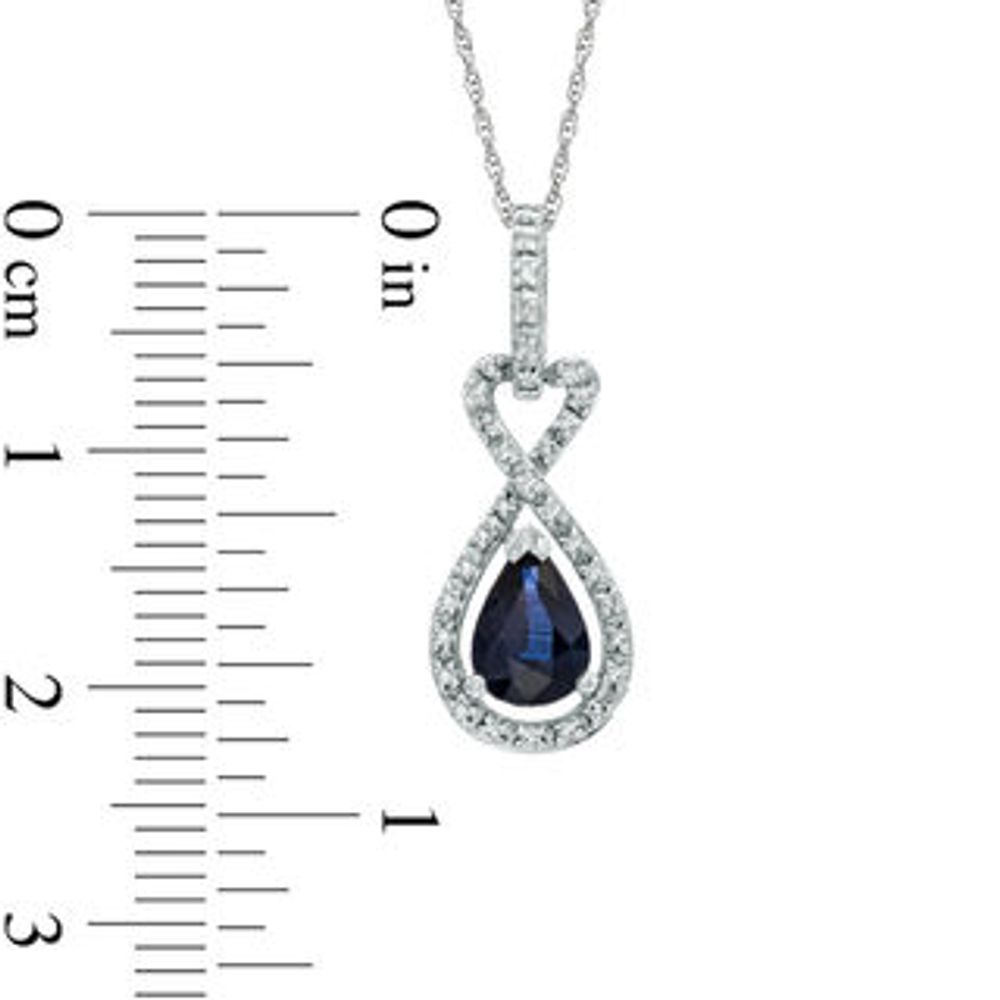 Pear-Shaped Blue Sapphire and 0.085 CT. T.W. Diamond Loop Pendant in 10K White Gold|Peoples Jewellers