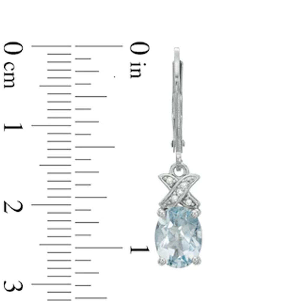 Oval Aquamarine and Diamond Accent "X" Earrings in Sterling Silver|Peoples Jewellers