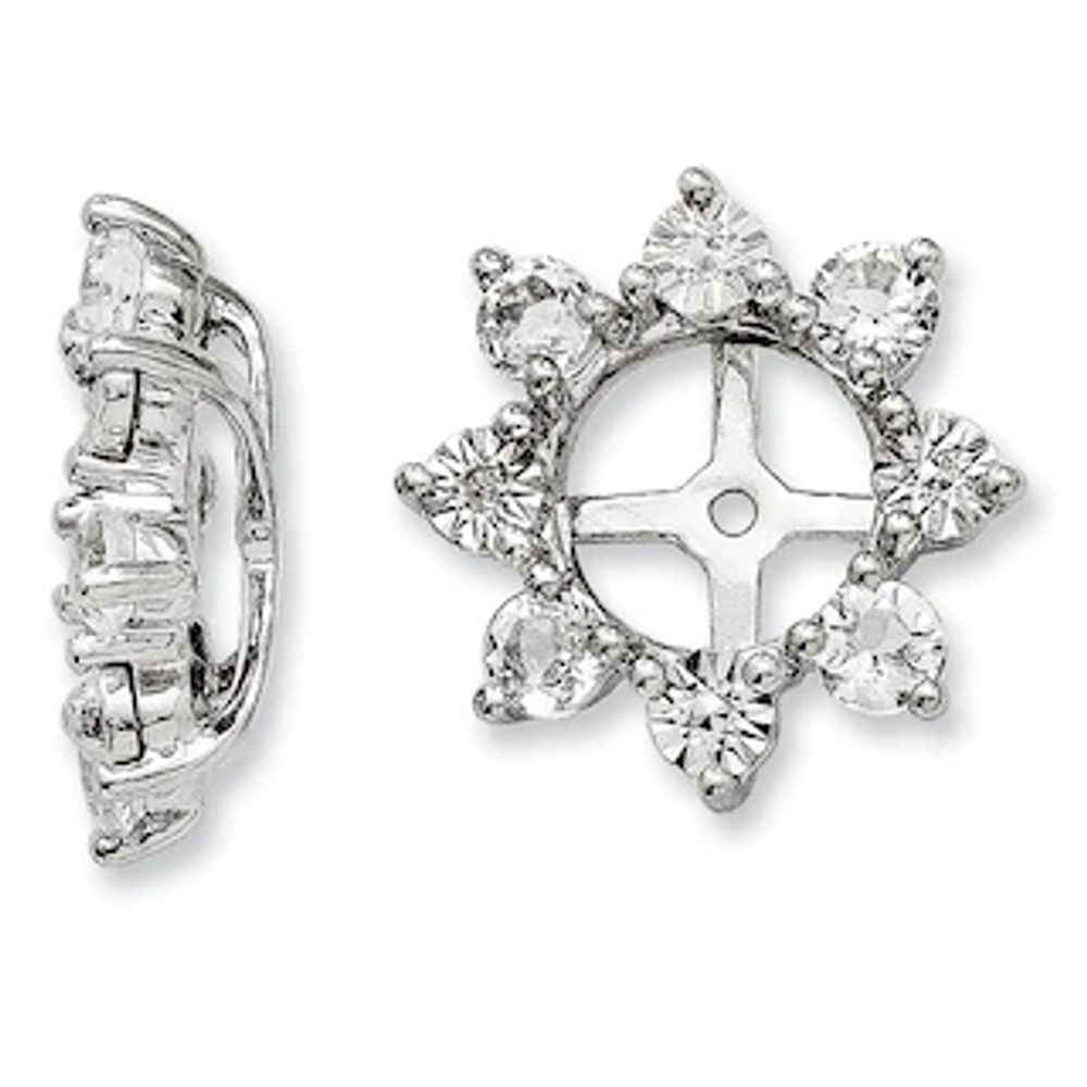 White Topaz and Diamond Accent Starburst Stud Earring Jackets in Sterling Silver|Peoples Jewellers