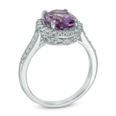 Oval Amethyst and Lab-Created White Sapphire Frame Ring in Sterling Silver|Peoples Jewellers