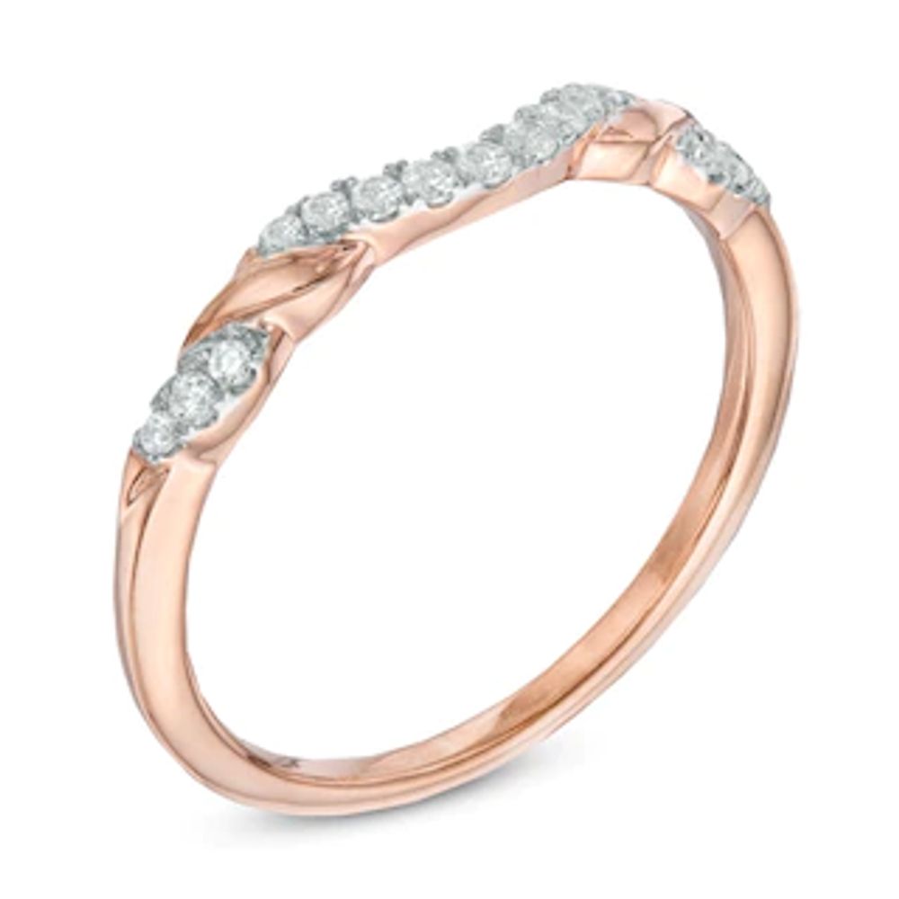 0.12 CT. T.W. Diamond Ribbon Wrapped Contour Wedding Band in 14K Rose Gold|Peoples Jewellers