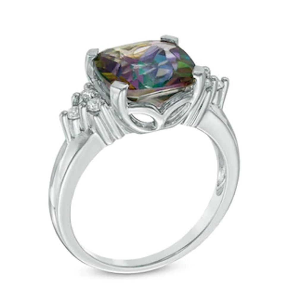 10.0mm Cushion-Cut Mystic Fire® Topaz and Lab-Created White Sapphire Ring in Sterling Silver|Peoples Jewellers