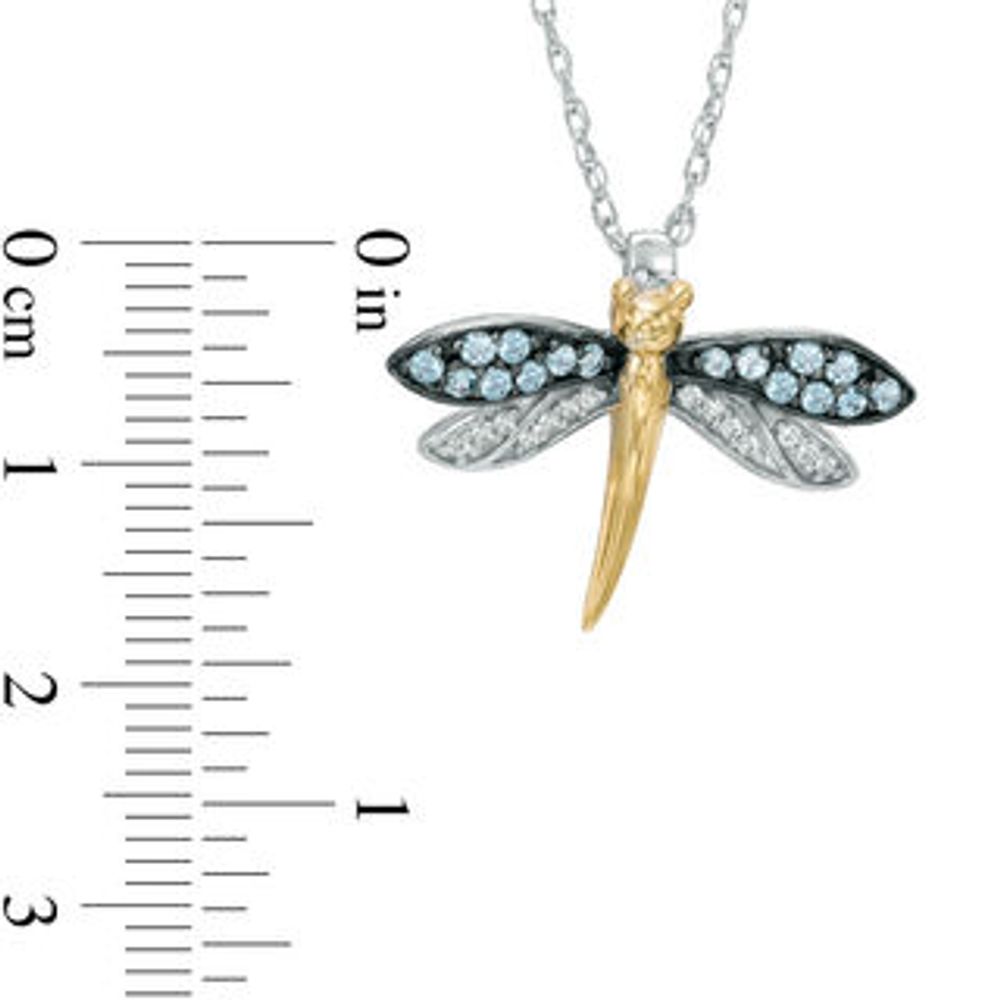 Blue Topaz and Lab-Created White Sapphire Dragonfly Pendant in Sterling Silver with 14K Gold Plate|Peoples Jewellers