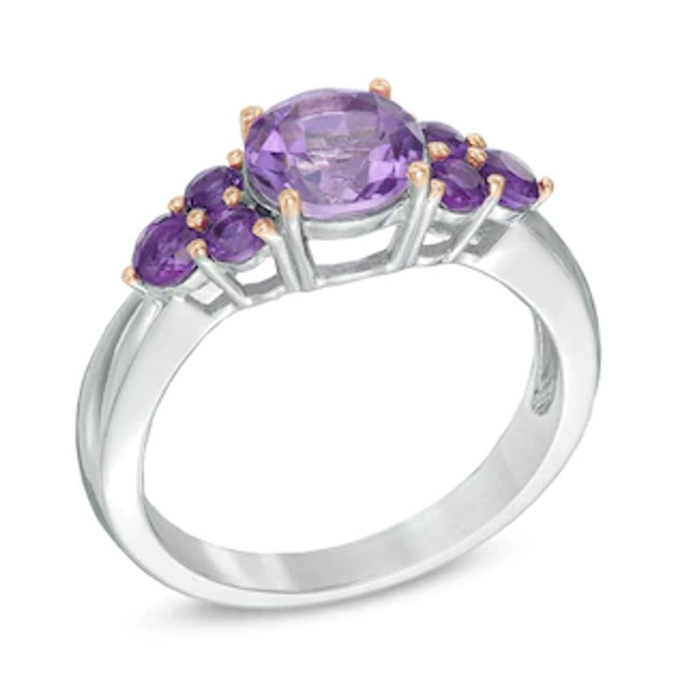 7.0mm Amethyst Ring in Sterling Silver with 18K Rose Gold Plate|Peoples Jewellers