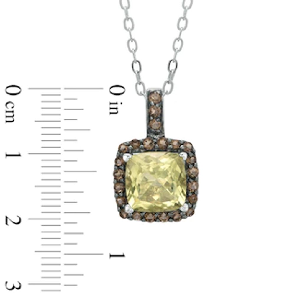 9.0mm Cushion-Cut Lemon Quartz and Smoky Quartz Frame Pendant in Sterling Silver|Peoples Jewellers