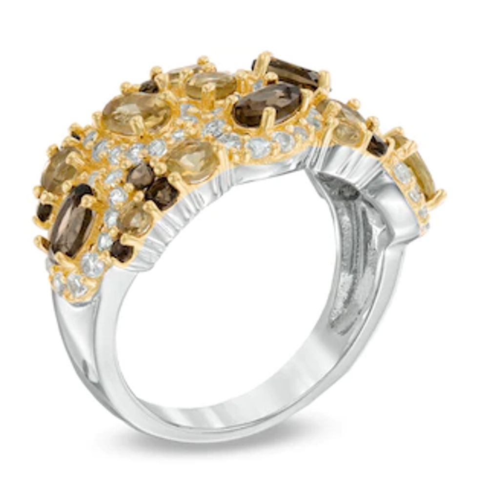 Multi-Shaped Smoky and Cognac Quartz Ring in Sterling Silver with 18K Gold Plate|Peoples Jewellers