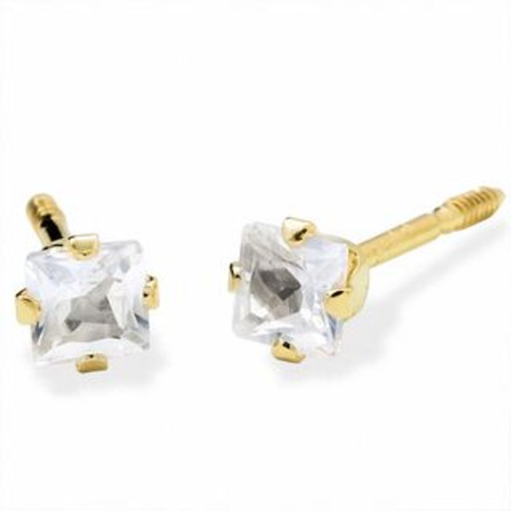 Child's 3.0mm Princess-Cut Lab-Created White Sapphire Earrings in 14K Gold|Peoples Jewellers