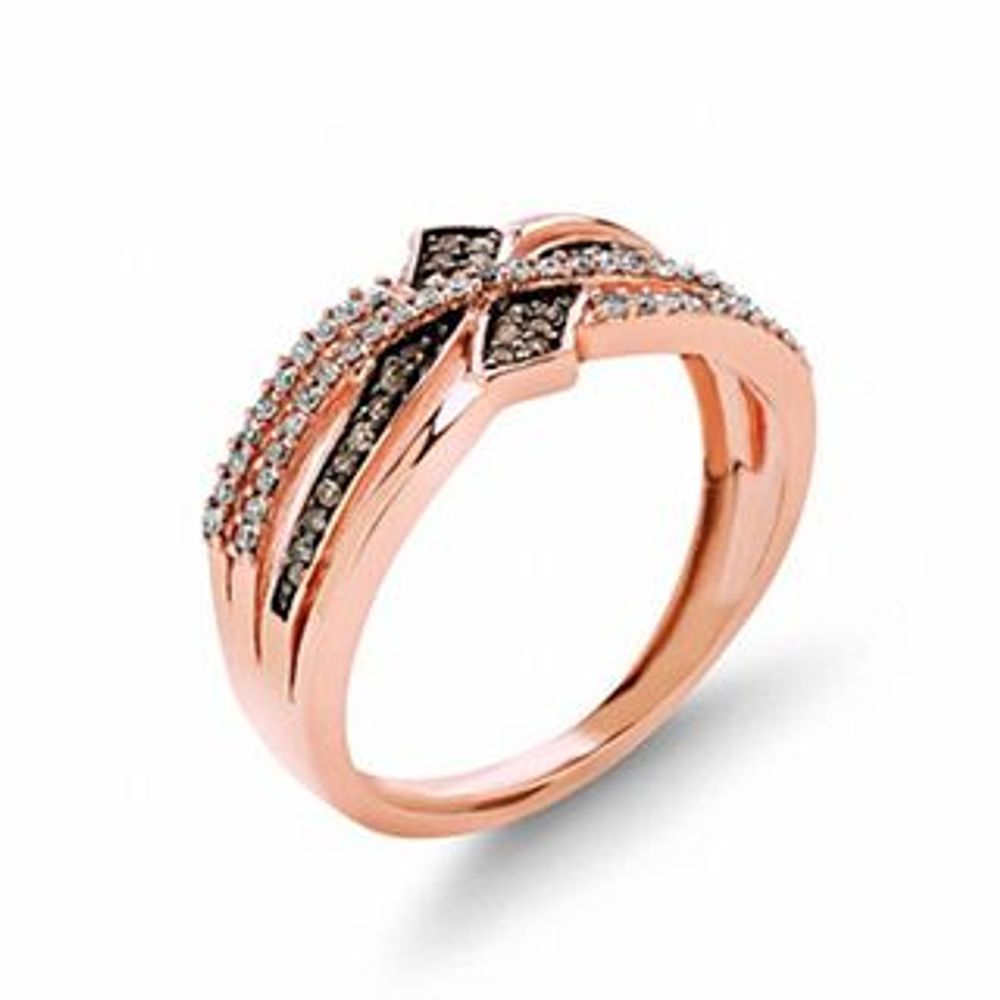 0.25 CT. T.W. Champagne and White Diamond Bypass Ring in 10K Rose Gold|Peoples Jewellers