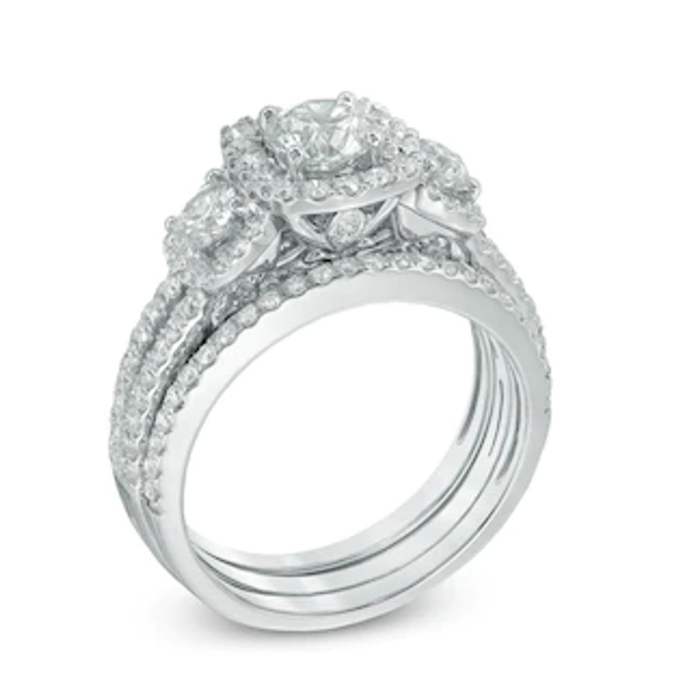 1.56 CT. T.W. Certified Canadian Diamond Three Stone Frame Engagement Ring in 14K White Gold (I/I2)|Peoples Jewellers