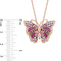 Multi-Gemstone and Lab-Created White Sapphire Butterfly Pendant in Sterling Silver with 14K Rose Gold Plate|Peoples Jewellers