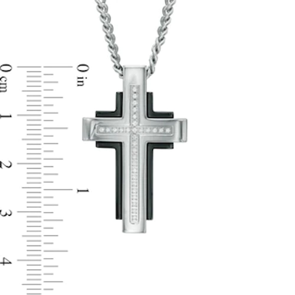 Men's Diamond Accent Cross Pendant in Two-Tone Stainless Steel - 24"|Peoples Jewellers