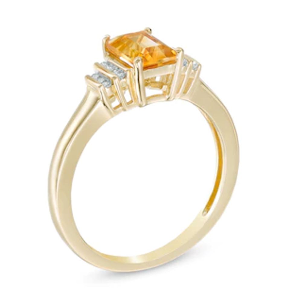 Emerald-Cut Citrine and Diamond Accent "Step" Ring in 10K Gold|Peoples Jewellers