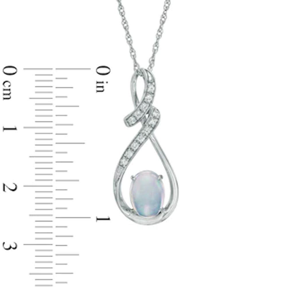 Oval Lab-Created Blue Opal and White Sapphire Swirl Pendant in Sterling Silver|Peoples Jewellers