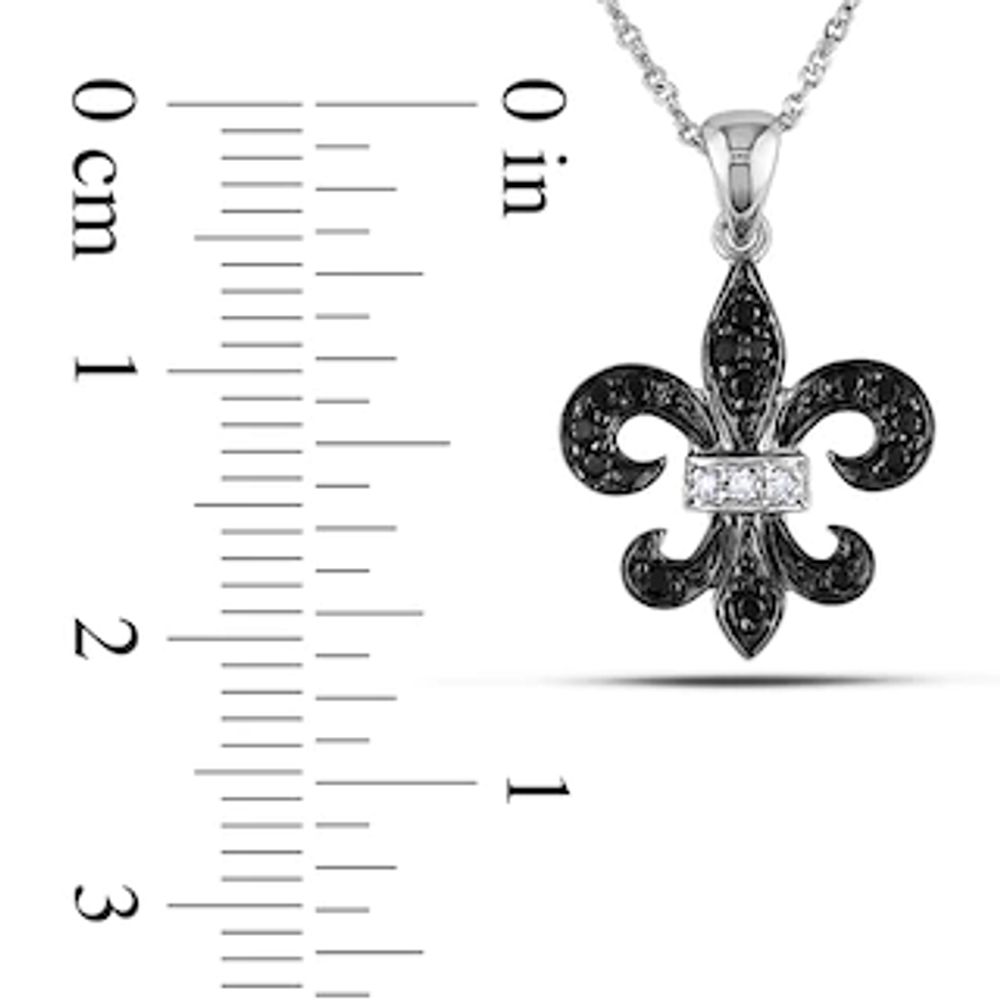 0.12 CT. T.W. Enhanced Black and White Diamond Fleur-de-Lis Pendant in 10K White Gold - 17"|Peoples Jewellers