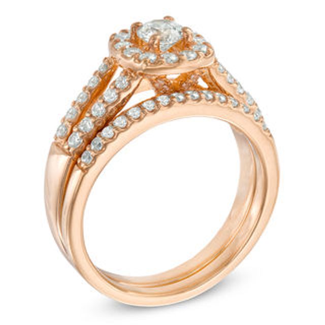 1.00 CT. T.W. Certified Canadian Diamond Frame Bridal Set in 14K Rose Gold (I/I1)|Peoples Jewellers