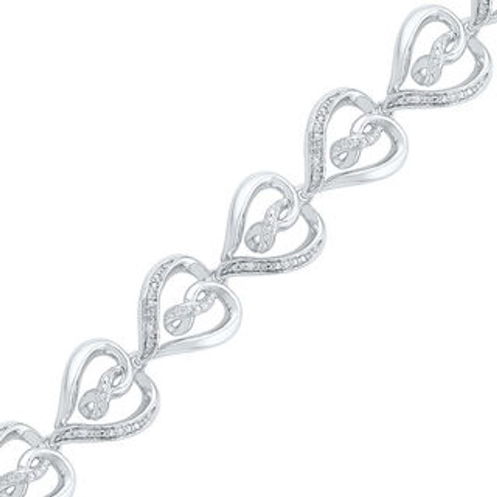 0.12 CT. T.W. Diamond Heart with Infinity Link Bracelet in Sterling Silver - 7.5"|Peoples Jewellers