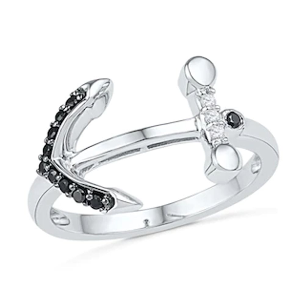 0.10 CT. T.W. Enhanced Black and White Diamond Sideways Anchor Ring in Sterling Silver|Peoples Jewellers