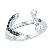 0.10 CT. T.W. Enhanced Black and White Diamond Sideways Anchor Ring in Sterling Silver|Peoples Jewellers