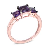 Princess-Cut Amethyst Three Stone Ring in 10K Rose Gold|Peoples Jewellers