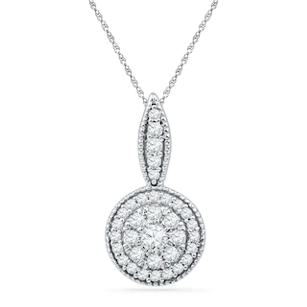 0.33 CT. T.W. Diamond Cluster Frame Drop Pendant in 10K White Gold|Peoples Jewellers