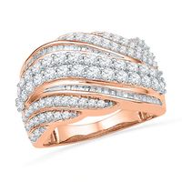 1.50 CT. T.W. Baguette and Round Diamond Wave Band in 10K Rose Gold|Peoples Jewellers