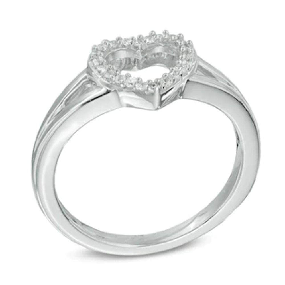 Diamond Accent Heart Outline Midi Ring in Sterling Silver|Peoples Jewellers