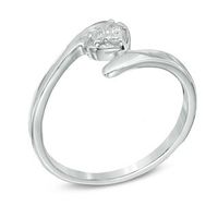 Diamond Accent Heart Bypass Midi Ring in Sterling Silver|Peoples Jewellers