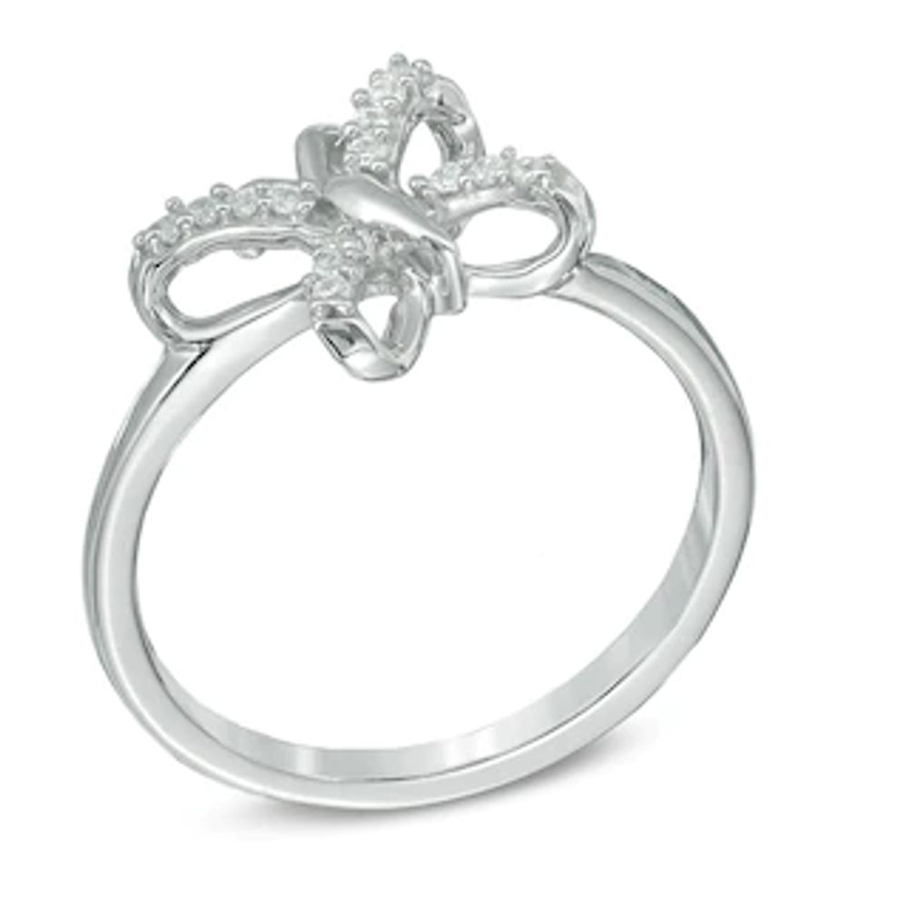 Diamond Accent Tilted Butterfly Midi Ring in Sterling Silver|Peoples Jewellers