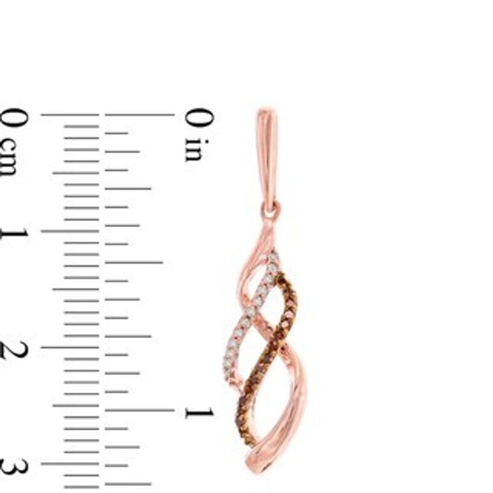 0.20 CT. T.W. Enhanced Cognac and White Diamond Split Waves Drop Earrings in 10K Rose Gold|Peoples Jewellers