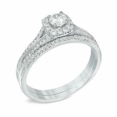 0.45 CT. T.W. Certified Canadian Diamond Frame Bridal Set in 14K White Gold (I/I2)|Peoples Jewellers