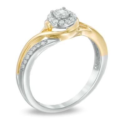 0.20 CT. T.W. Diamond Frame Swirl Promise Ring in 10K Two-Toned Gold|Peoples Jewellers