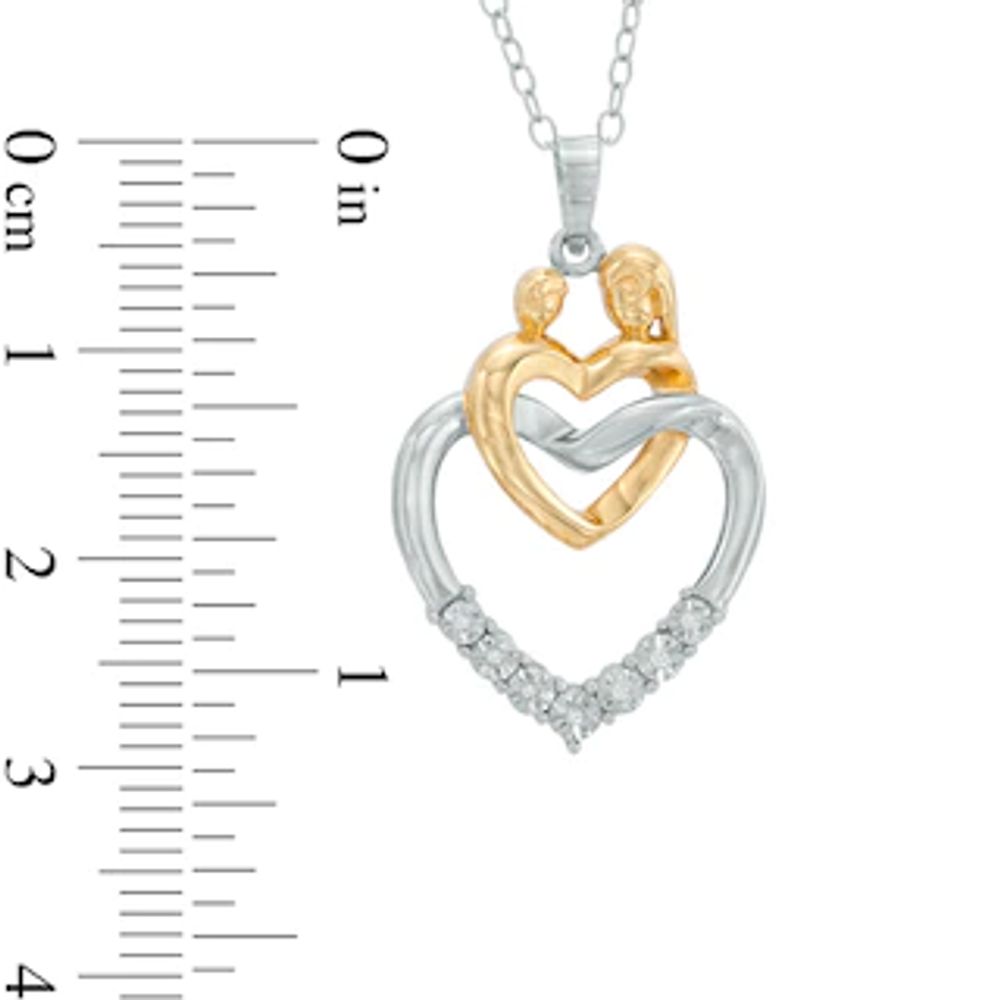 Diamond Accent Motherly Love Double Heart Pendant in Sterling Silver and 14K Gold Plate|Peoples Jewellers