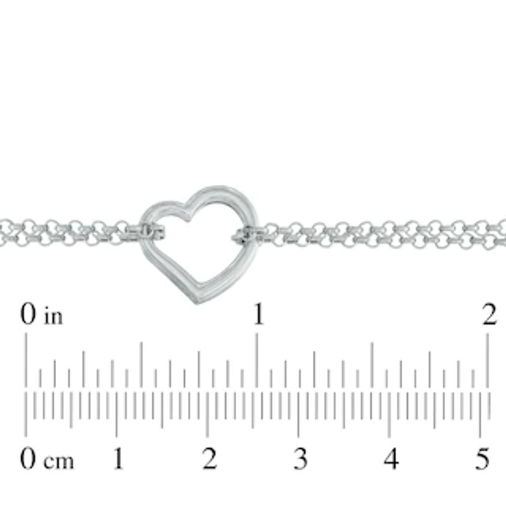 Double Chain Heart Anklet in 14K White Gold - 10"|Peoples Jewellers