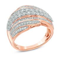 1.00 CT. T.W. Diamond Layered Wave Band in 10K Rose Gold|Peoples Jewellers