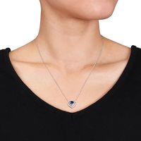 6.0mm Heart-Shaped Lab-Created Blue Sapphire and 0.20 CT. T.W. Diamond Double Frame Pendant in 10K White Gold - 17"|Peoples Jewellers