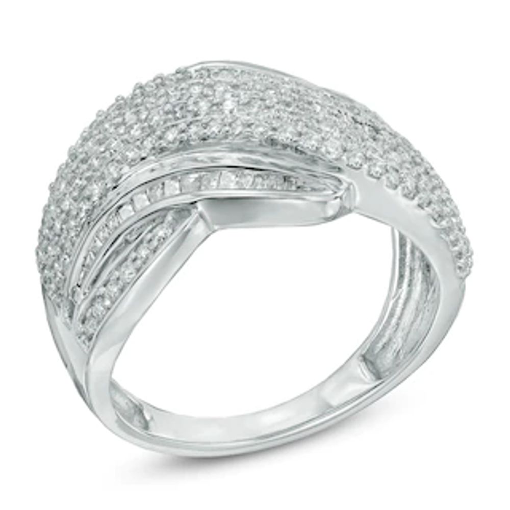 1.00 CT. T.W. Diamond Multi-Row Wave Ring in 10K White Gold|Peoples Jewellers