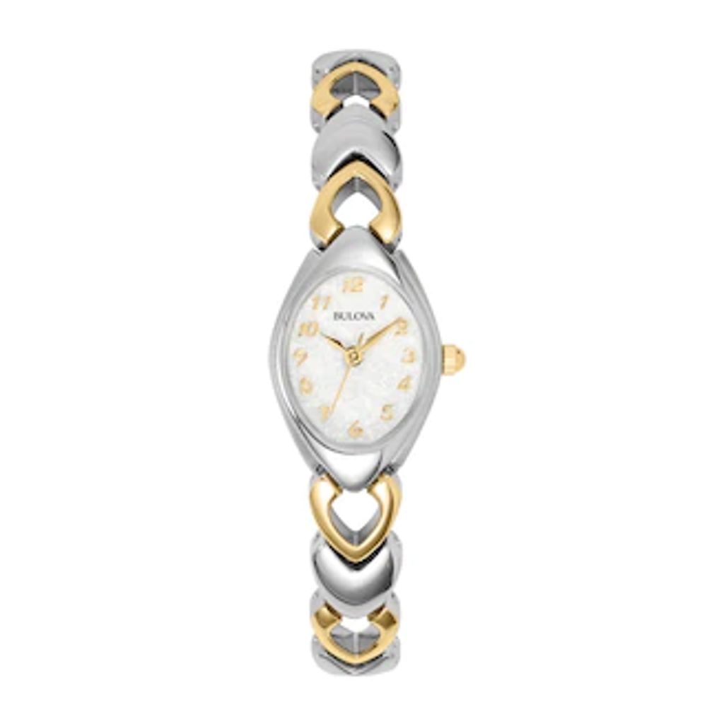 Ladies' Bulova Classic Two-Tone Bangle Watch with Oval White Dial (Model: 98V02)|Peoples Jewellers