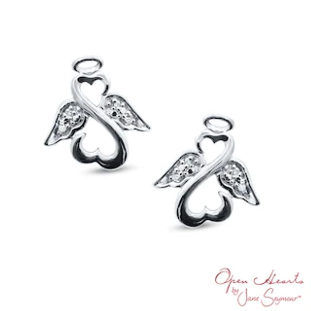 Open Hearts by Jane Seymour™ Diamond Accent Wings and Halo Stud Earrings in Sterling Silver|Peoples Jewellers