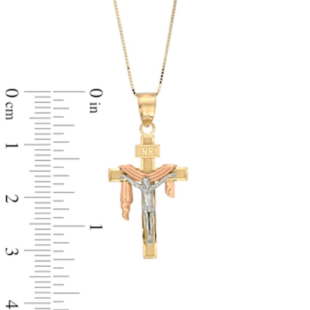 Crucifix Shroud Pendant in 10K Tri-Tone Gold|Peoples Jewellers