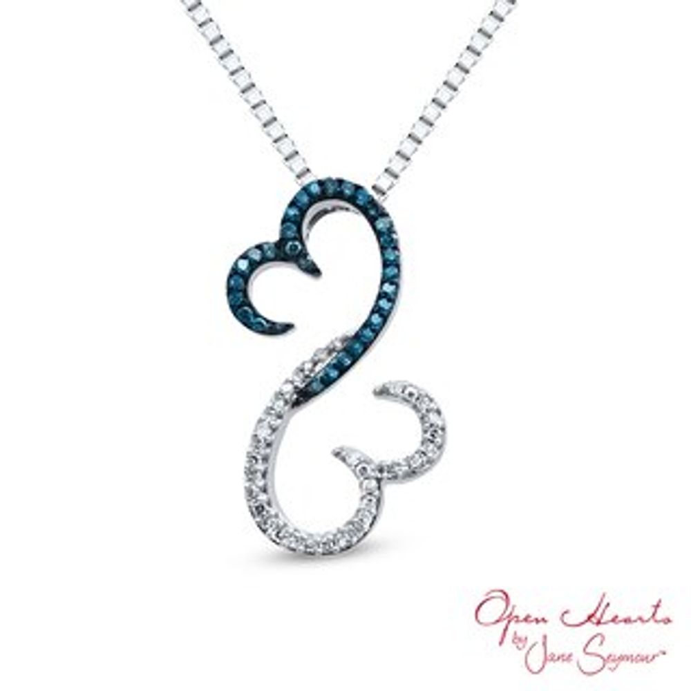 Open Hearts Family by Jane Seymour™ 0.15 CT. T.W. Enhanced Blue and White Diamond Pendant in Sterling Silver|Peoples Jewellers