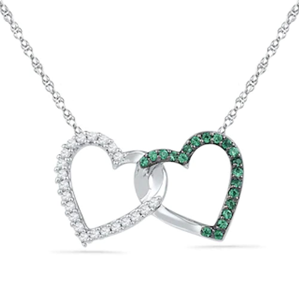 0.16 CT. T.W. Enhanced Green and White Diamond Interlocking Hearts Necklace in 10K White Gold|Peoples Jewellers