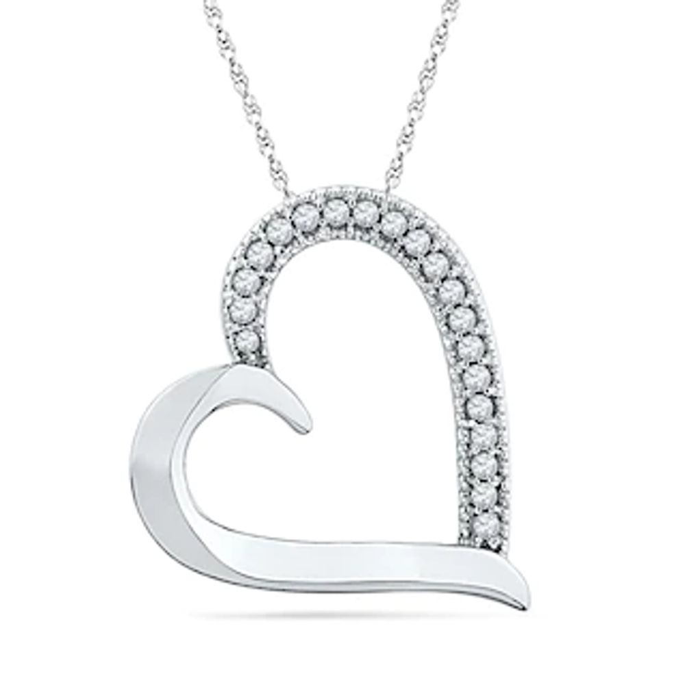 Diamond Accent Tilted Heart Pendant in 10K White Gold|Peoples Jewellers