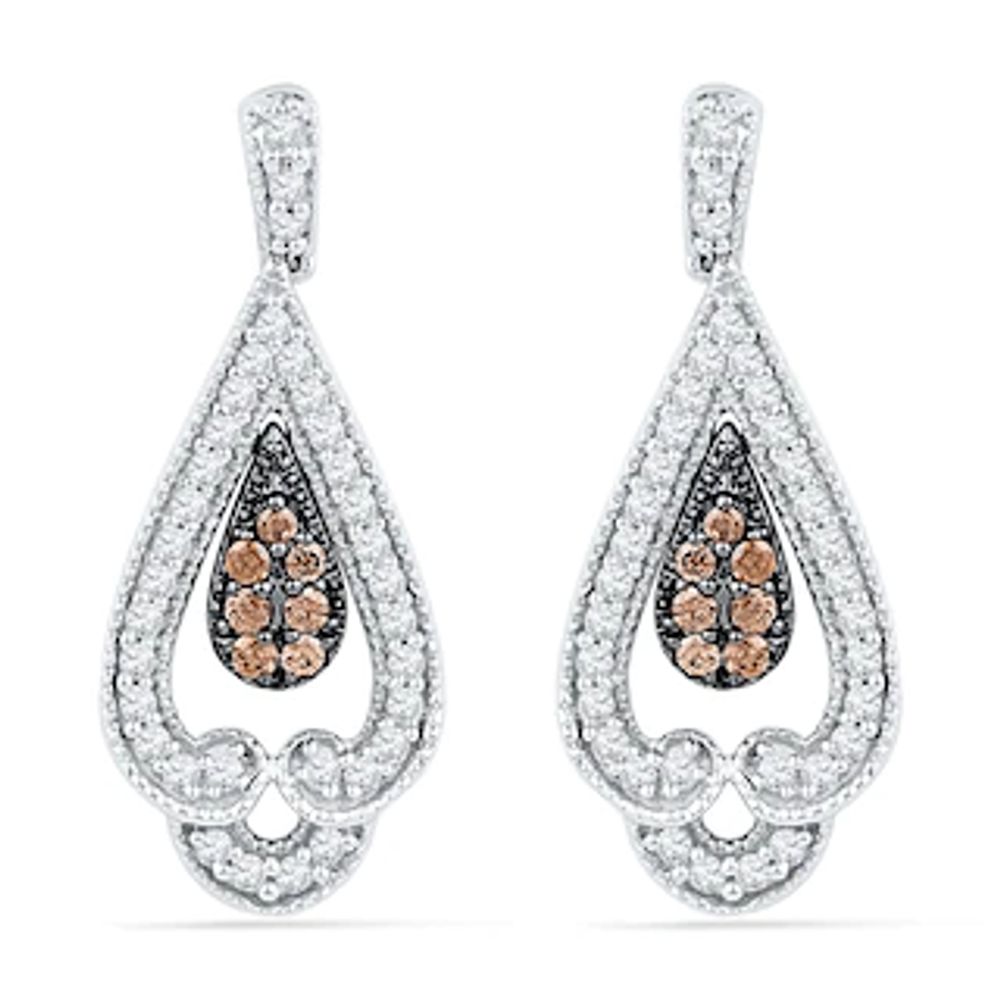 0.50 CT. T.W. Champagne and White Diamond Vintage-Style Teardrop Earrings in 10K White Gold|Peoples Jewellers