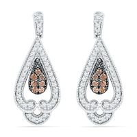 0.50 CT. T.W. Champagne and White Diamond Vintage-Style Teardrop Earrings in 10K White Gold|Peoples Jewellers