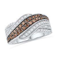 0.75 CT. T.W. Champagne and White Diamond Layered Waves Ring in Sterling Silver|Peoples Jewellers