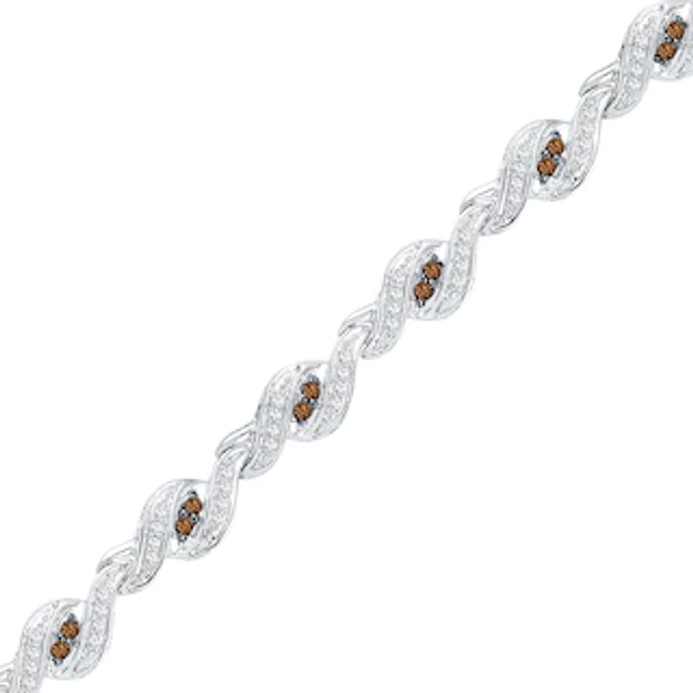 1.00 CT. T.W. Champagne and White Diamond Cascading Bracelet in Sterling Silver - 7.5"|Peoples Jewellers